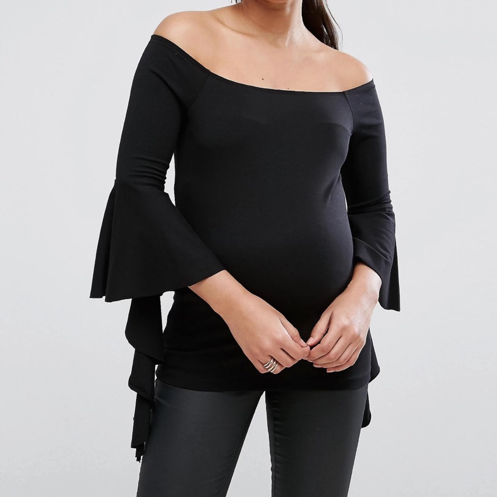 Off Shoulder Ruffle Sleeve Maternity top